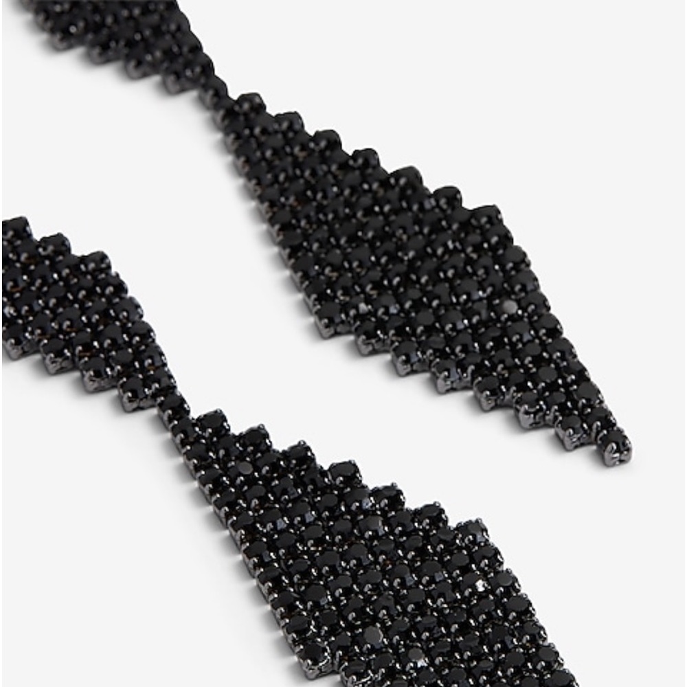 Express Rhinestone Double Diamond Drop Earrings in Pitch Black sequin